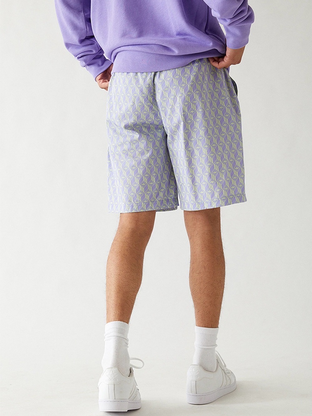 adidas Lavender & Light Lime Geo Icon Print drawstring athletic shorts size M - Picture 12 of 13